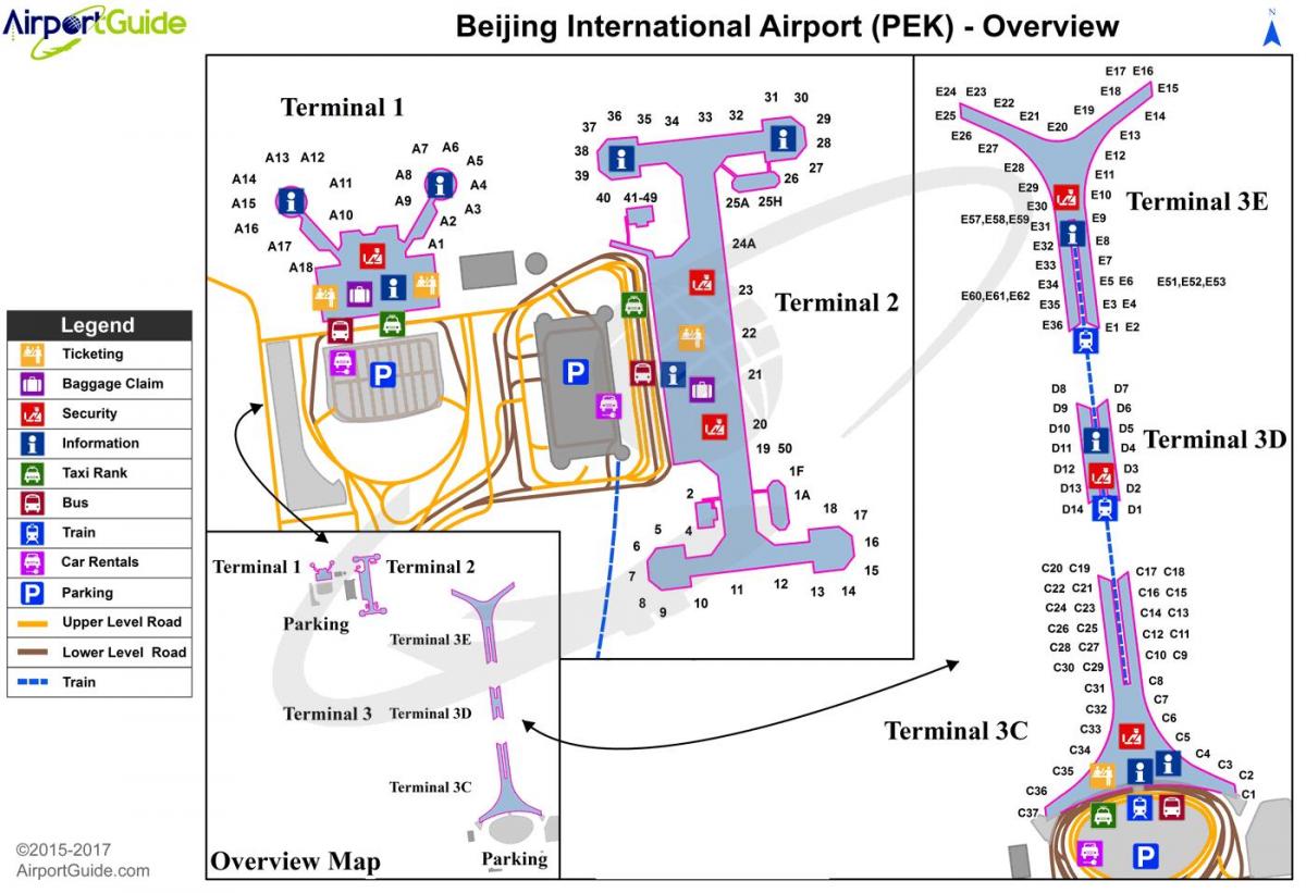 პეკინი დედაქალაქში საერთაშორისო აეროპორტის რუკა